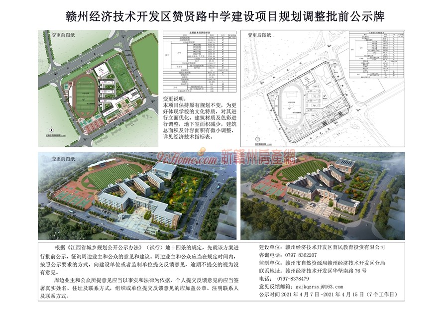 赣州经开区赞贤路中学建设项目规划调整批前公示