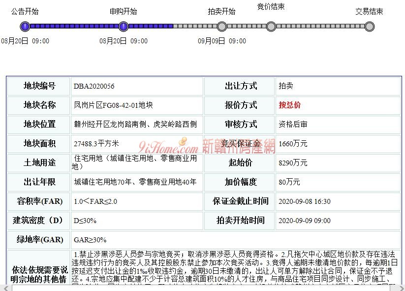 凤岗片区（高铁新区）1宗商住用地挂牌出让，起始总价约8290万元