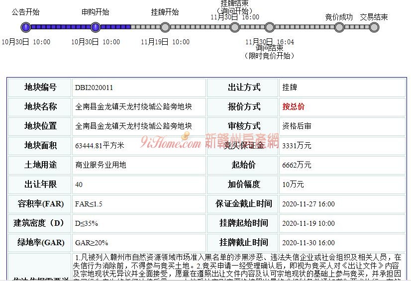 全南县1宗商服用地挂牌出让，起始总价约6662万元