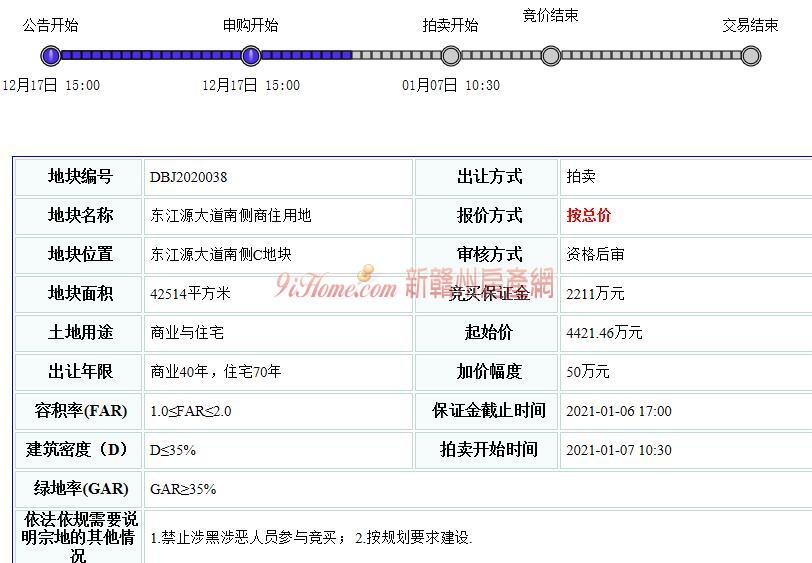 定南县1宗商住用地挂牌出让，起始总价约4421.46万元