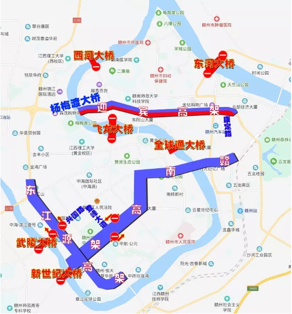 赣州武龙大桥今日起分时段进行单向交通管制！