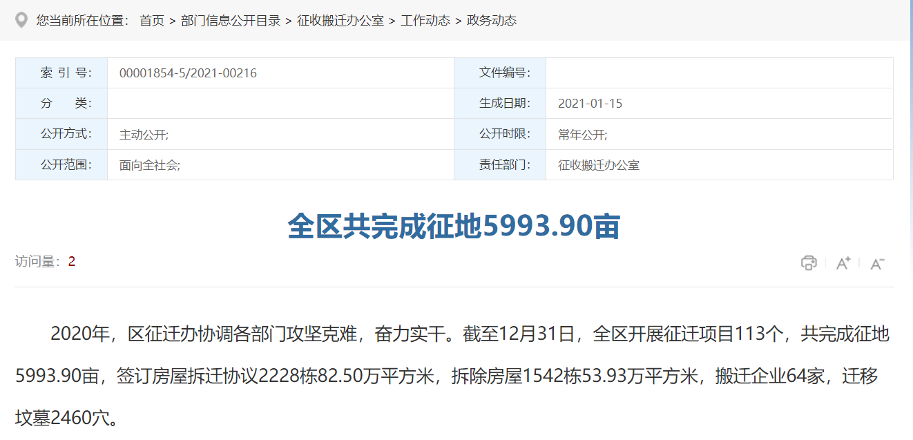 经开区2020年共完成征地5993.90亩