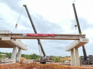 武陵大道快速路（杜鹃花路至黄金大桥东侧段）项目首跨预制小箱梁成功架设